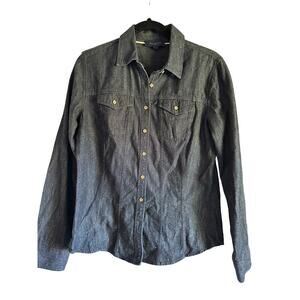 Talbots Women’s Dark Denim Fitted Western Style Snap Front Shirt Size 8